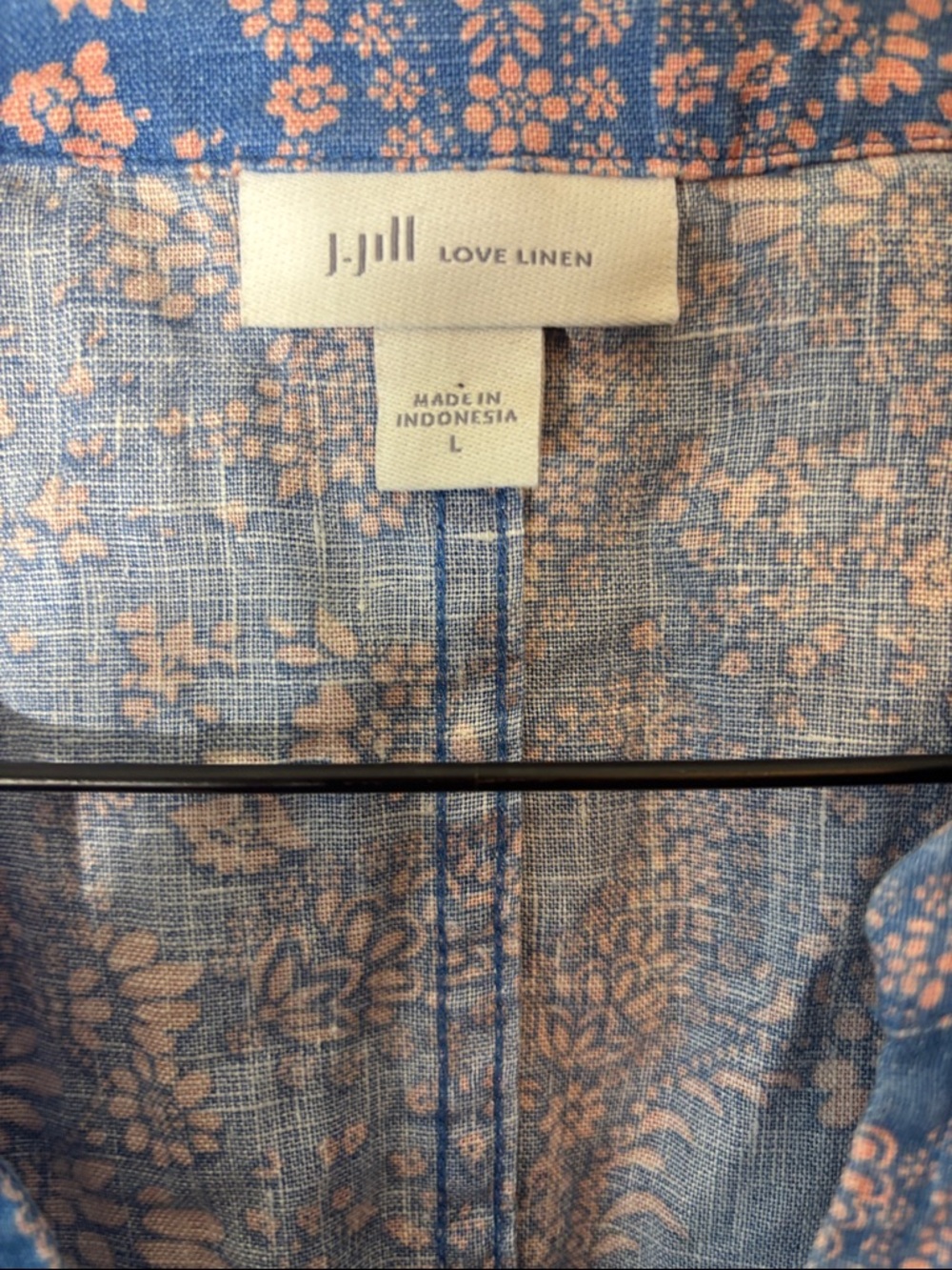 J-Jill  Blue 100 % linen Midi Dress with Pink Accent 0067 - Picture 3 of 8